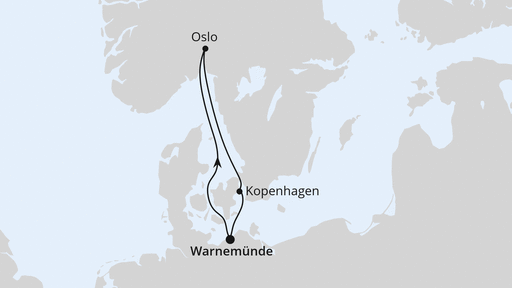 Routenverlauf für Kurzreise nach Oslo & Kopenhagen mit AIDAdiva am 01.11.25 Routenverlauf für Kurzreise nach Oslo & Kopenhagen mit AIDAdiva am 01.11.25