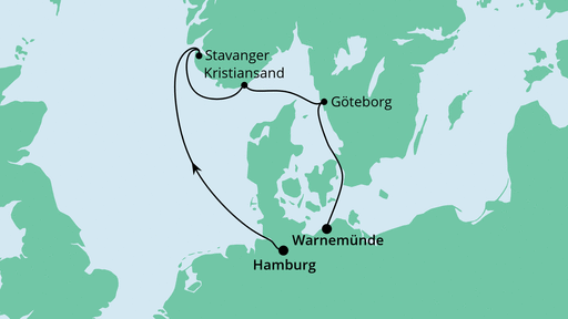 Routenverlauf für Norwegen & Schweden mit AIDAdiva am 06.04.22