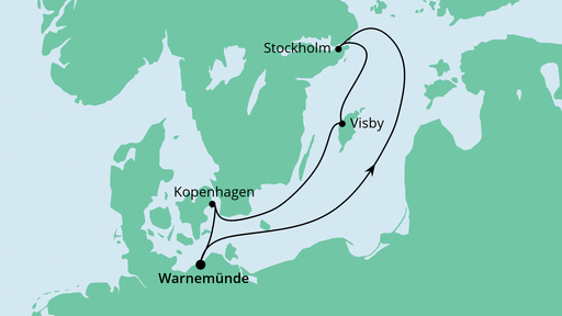 Routenverlauf für Schweden & Dänemark mit AIDAdiva am 15.10.22