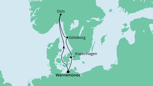 Routenverlauf für Kurzreise nach Skandinavien mit AIDAdiva am 09.09.23