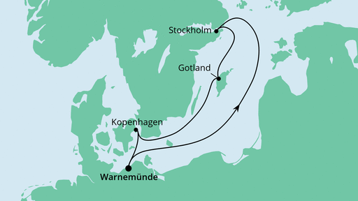 Routenverlauf für Schweden & Dänemark mit AIDAdiva am 04.10.23 Routenverlauf für Schweden & Dänemark mit AIDAdiva am 04.10.23