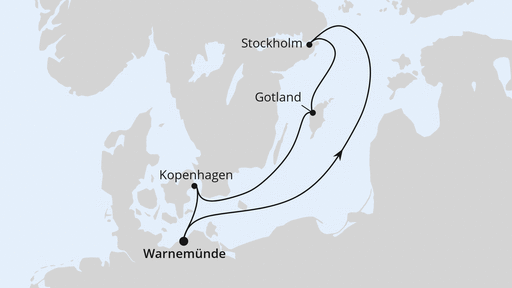 Routenverlauf für Schweden & Dänemark ab Warnemünde mit AIDAdiva am 26.10.24 Routenverlauf für Schweden & Dänemark ab Warnemünde mit AIDAdiva am 26.10.24