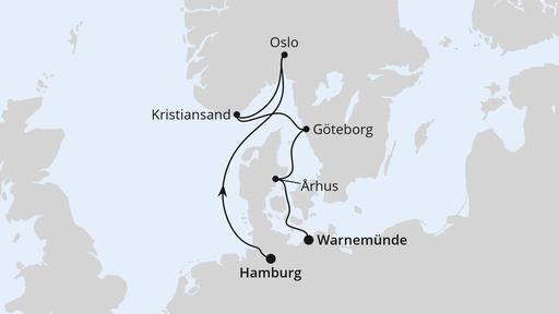 Routenverlauf für Skandinavische Städte ab Hamburg mit AIDAdiva am 23.03.26 Routenverlauf für Skandinavische Städte ab Hamburg mit AIDAdiva am 23.03.26