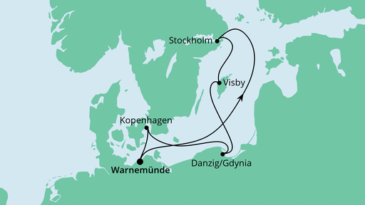 Routenverlauf für Schweden, Polen & Dänemark mit AIDAdiva am 03.06.23 Routenverlauf für Schweden, Polen & Dänemark mit AIDAdiva am 03.06.23