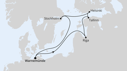 Routenverlauf für Ostsee ab Warnemünde mit AIDAdiva am 25.05.24 Routenverlauf für Ostsee ab Warnemünde mit AIDAdiva am 25.05.24