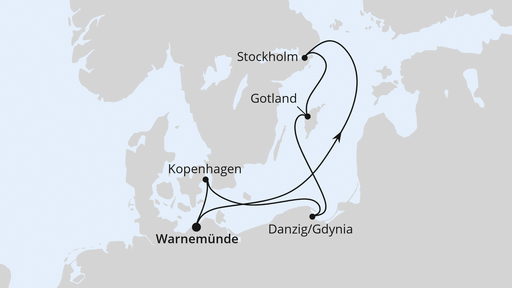 Routenverlauf für Schweden, Polen & Dänemark mit AIDAdiva am 22.06.24 Routenverlauf für Schweden, Polen & Dänemark mit AIDAdiva am 22.06.24