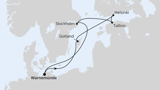 Routenverlauf für Ostsee ab Warnemünde mit AIDAdiva am 06.07.24 Routenverlauf für Ostsee ab Warnemünde mit AIDAdiva am 06.07.24