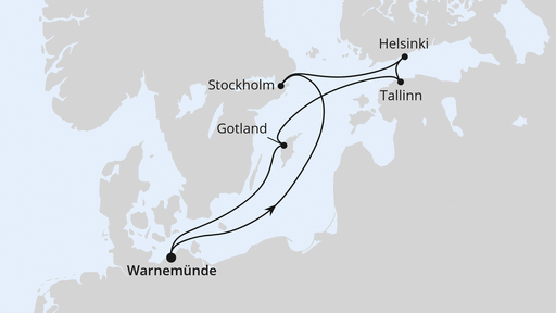 Routenverlauf für Ostsee ab Warnemünde mit AIDAdiva am 07.06.25