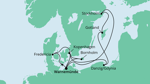 Routenverlauf für Schweden, Polen & Dänemark 2 mit AIDAdiva am 22.08.23 Routenverlauf für Schweden, Polen & Dänemark 2 mit AIDAdiva am 22.08.23