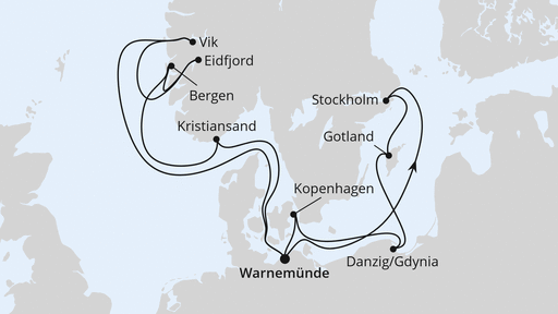 Routenverlauf für Skandinavien & Polen ab Warnemünde mit AIDAdiva am 27.04.24 Routenverlauf für Skandinavien & Polen ab Warnemünde mit AIDAdiva am 27.04.24