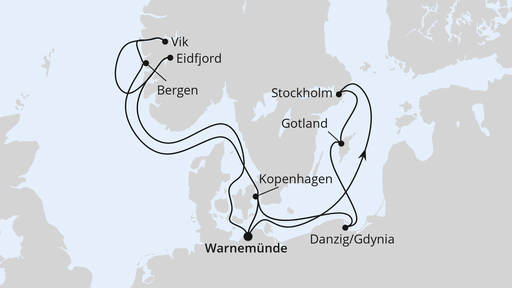 Routenverlauf für Skandinavien & Polen ab Warnemünde mit AIDAdiva am 22.06.24 Routenverlauf für Skandinavien & Polen ab Warnemünde mit AIDAdiva am 22.06.24