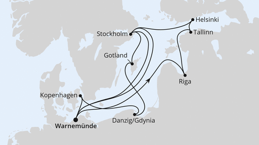Routenverlauf für Highlights der Ostseeküste ab Warnemünde mit AIDAdiva am 12.06.27 Routenverlauf für Highlights der Ostseeküste ab Warnemünde mit AIDAdiva am 12.06.27
