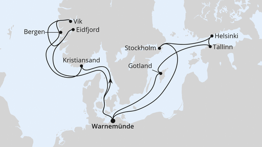 Routenverlauf für Highlights der Nord- und Ostseeküste 2 mit AIDAdiva am 14.08.27