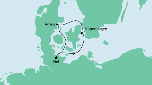 Routenverlauf für Kurzreise nach Dänemark mit AIDAluna am 28.09.23