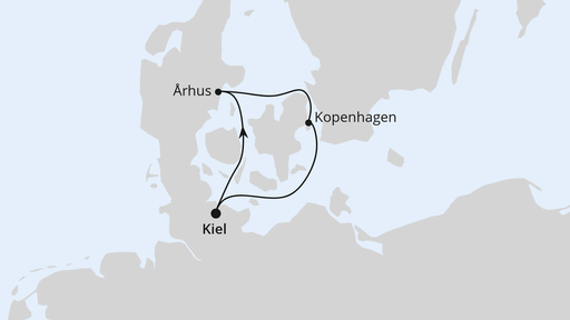 Routenverlauf für Kurzreise nach Århus & Kopenhagen mit AIDAluna am 11.04.24