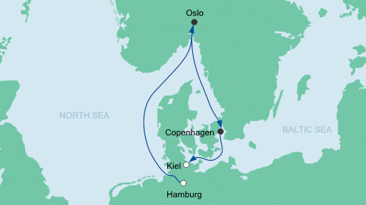Routenverlauf für Kurzreise von Hamburg nach Kiel mit AIDAluna am 29.04.20