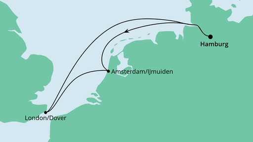 Routenverlauf für Kurzreise nach Großbritannien mit AIDAluna am 31.03.21 Routenverlauf für Kurzreise nach Großbritannien mit AIDAluna am 31.03.21