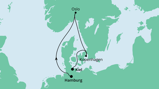 Routenverlauf für Kurzreise von Hamburg nach Kiel mit AIDAluna am 21.04.22