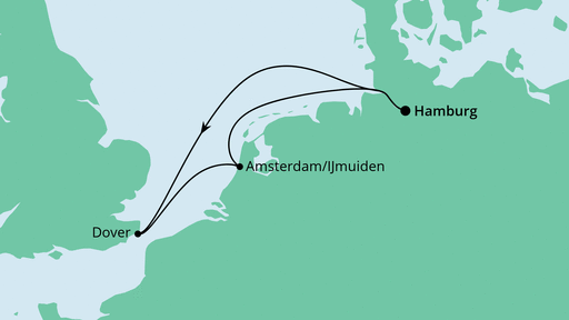 Routenverlauf für Kurzreise nach Großbritannien mit AIDAluna am 30.03.23 Routenverlauf für Kurzreise nach Großbritannien mit AIDAluna am 30.03.23