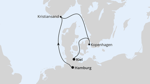 Routenverlauf für Kurzreise nach Kristiansand & Kopenhagen mit AIDAluna am 28.03.24 Routenverlauf für Kurzreise nach Kristiansand & Kopenhagen mit AIDAluna am 28.03.24