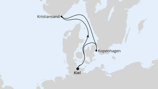 Routenverlauf für Kurzreise nach Kristiansand & Kopenhagen mit AIDAluna am 28.04.24 Routenverlauf für Kurzreise nach Kristiansand & Kopenhagen mit AIDAluna am 28.04.24