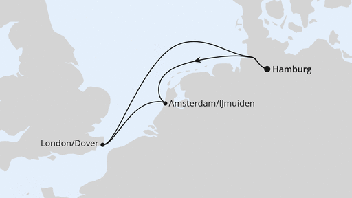 Routenverlauf für Kurzreise Niederlande & England mit AIDAluna am 03.09.24 Routenverlauf für Kurzreise Niederlande & England mit AIDAluna am 03.09.24