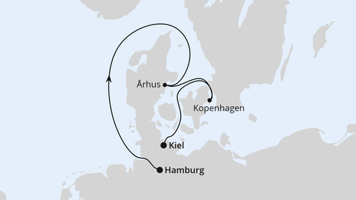 Routenverlauf für Kurzreise nach Dänemark ab Hamburg mit AIDAluna am 07.09.24