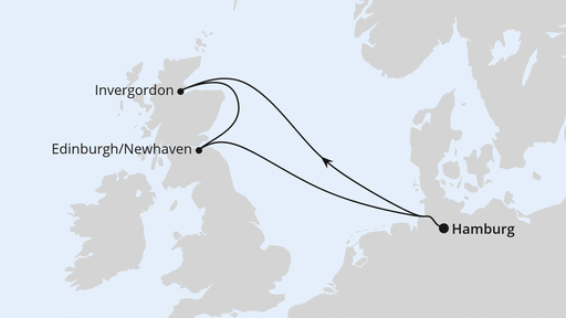 Routenverlauf für Kurzreise nach Schottland mit AIDAluna am 01.05.25 Routenverlauf für Kurzreise nach Schottland mit AIDAluna am 01.05.25