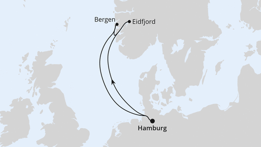 Routenverlauf für Kurzreise nach Norwegen ab Hamburg mit AIDAluna am 03.05.26