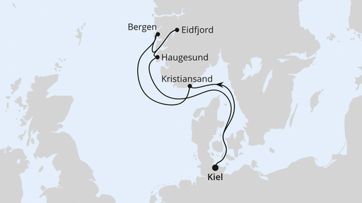 Routenverlauf für Norwegen ab Kiel mit AIDAluna am 13.10.24 Routenverlauf für Norwegen ab Kiel mit AIDAluna am 13.10.24