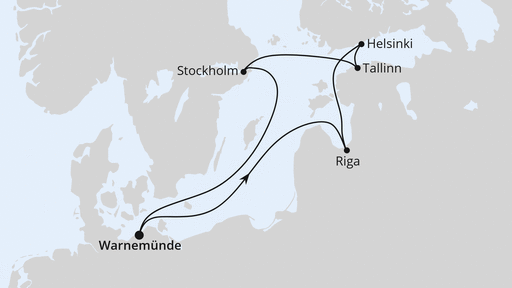 Routenverlauf für Ostsee ab Warnemünde mit AIDAluna am 19.09.26 Routenverlauf für Ostsee ab Warnemünde mit AIDAluna am 19.09.26