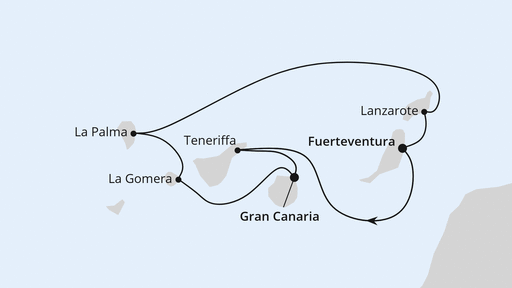 Routenverlauf für Kanarische Inselwelt ab Fuerteventura mit AIDAluna am 27.02.26 Routenverlauf für Kanarische Inselwelt ab Fuerteventura mit AIDAluna am 27.02.26