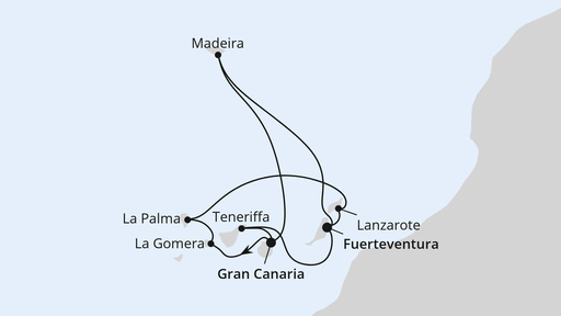 Routenverlauf für Große Kanaren-Rundreise & Madeira mit AIDAluna am 01.02.26 Routenverlauf für Große Kanaren-Rundreise & Madeira mit AIDAluna am 01.02.26