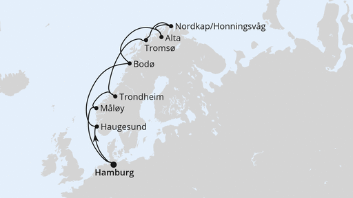 Routenverlauf für Winter im hohen Norden ab Hamburg mit AIDAluna am 04.04.26