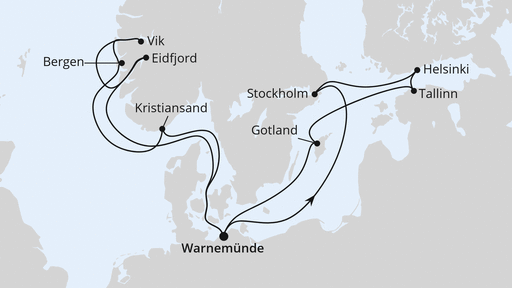 Routenverlauf für Highlights der Nord- und Ostseeküste 2 mit AIDAluna am 03.10.26