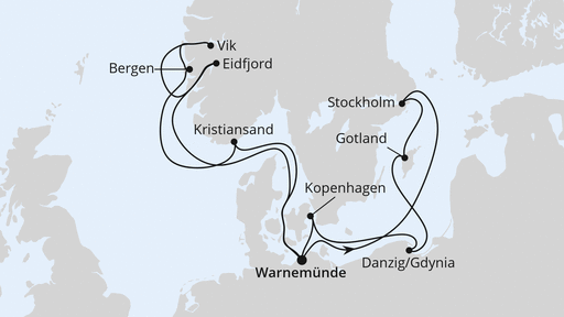 Routenverlauf für Highlights der Nord- und Ostseeküste 1 mit AIDAluna am 17.10.26