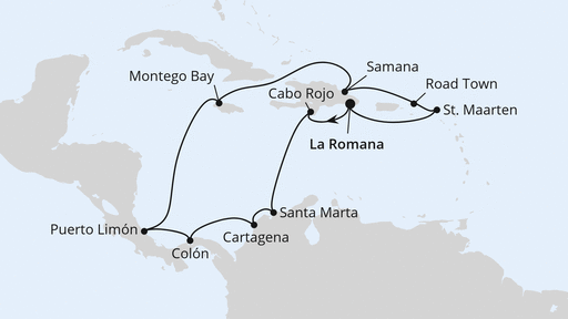 Routenverlauf für Karibik & Mittelamerika ab Dom. Republik 1 mit AIDAluna am 04.12.27