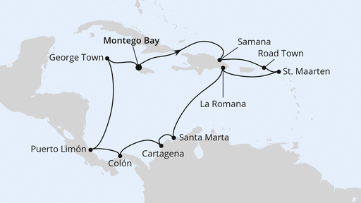Routenverlauf für Karibik & Mittelamerika ab Jamaika mit AIDAluna am 12.12.27