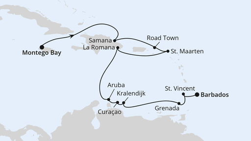 Routenverlauf für Karibische Inseln ab Jamaika mit AIDAluna am 26.12.27