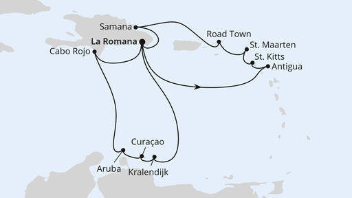 Routenverlauf für Karibische Inseln ab Dominikanische Republik 2 mit AIDAluna am 25.03.28