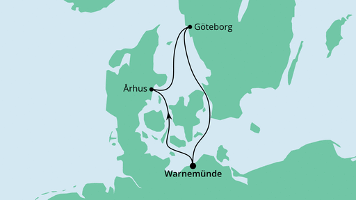Routenverlauf für Kurzreise nach Dänemark und Schweden mit AIDAmar am 30.10.22 Routenverlauf für Kurzreise nach Dänemark und Schweden mit AIDAmar am 30.10.22