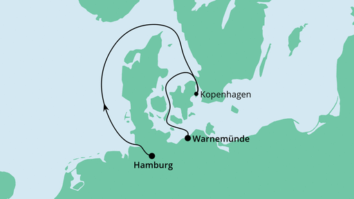 Routenverlauf für Kurzreise nach Kopenhagen mit AIDAmar am 13.04.23