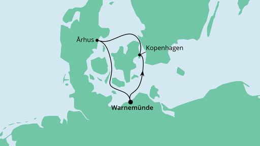 Routenverlauf für Kurzreise nach Dänemark ab Warnemünde mit AIDAmar am 12.10.23