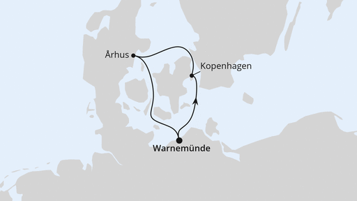 Routenverlauf für Kurzreise nach Dänemark ab Warnemünde mit AIDAmar am 04.06.26