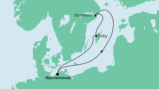 Routenverlauf für Kurzreise nach Schweden mit AIDAmar am 20.04.23 Routenverlauf für Kurzreise nach Schweden mit AIDAmar am 20.04.23