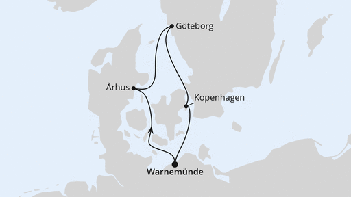Routenverlauf für Kurzreise Schweden & Dänemark 2 mit AIDAmar am 08.06.24 Routenverlauf für Kurzreise Schweden & Dänemark 2 mit AIDAmar am 08.06.24