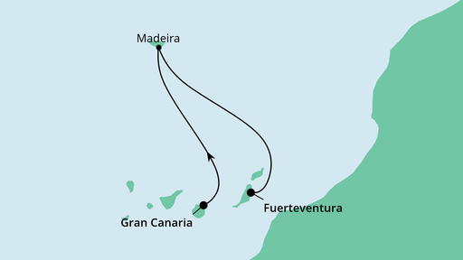 Routenverlauf für Kurzreise nach Madeira mit AIDAmar am 13.11.22 Routenverlauf für Kurzreise nach Madeira mit AIDAmar am 13.11.22
