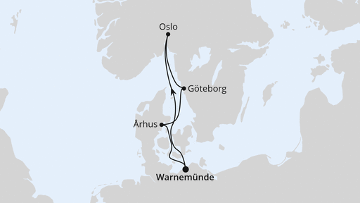 Routenverlauf für Kurzreise nach Skandinavien mit AIDAmar am 01.07.24 Routenverlauf für Kurzreise nach Skandinavien mit AIDAmar am 01.07.24