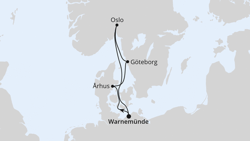 Routenverlauf für Kurzreise nach Skandinavien mit AIDAmar am 21.07.24