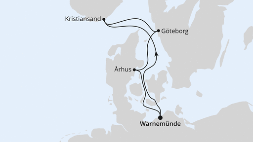 Routenverlauf für Kurzreise nach Skandinavien mit AIDAmar am 19.08.24 Routenverlauf für Kurzreise nach Skandinavien mit AIDAmar am 19.08.24